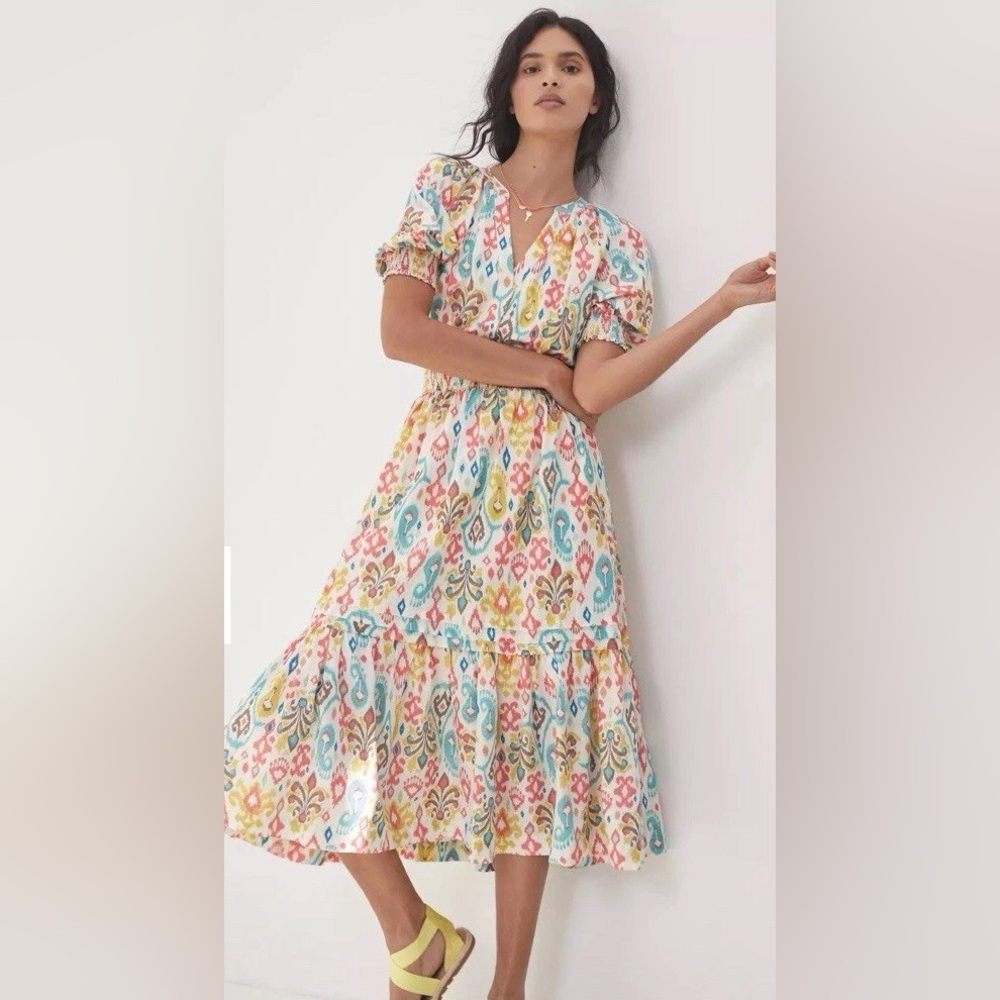 NWT Anthropologie V-Neck Felipa Paisley Ruffled Midi Dress Size XS